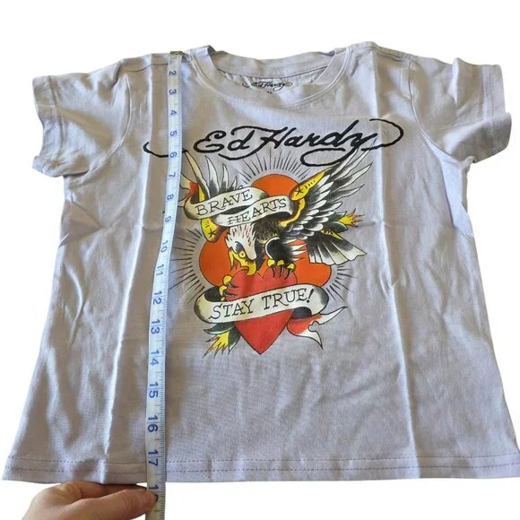 Ed Hardy Brave Hearts Eagle Tattoo Crop Top Y2K Purple Women’s M - Picture 10 of 13